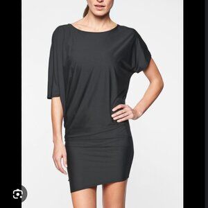 Athleta Sunlover Hilo UPF Dress Asymmetric Short Sleeve Black Large NWT  $79
